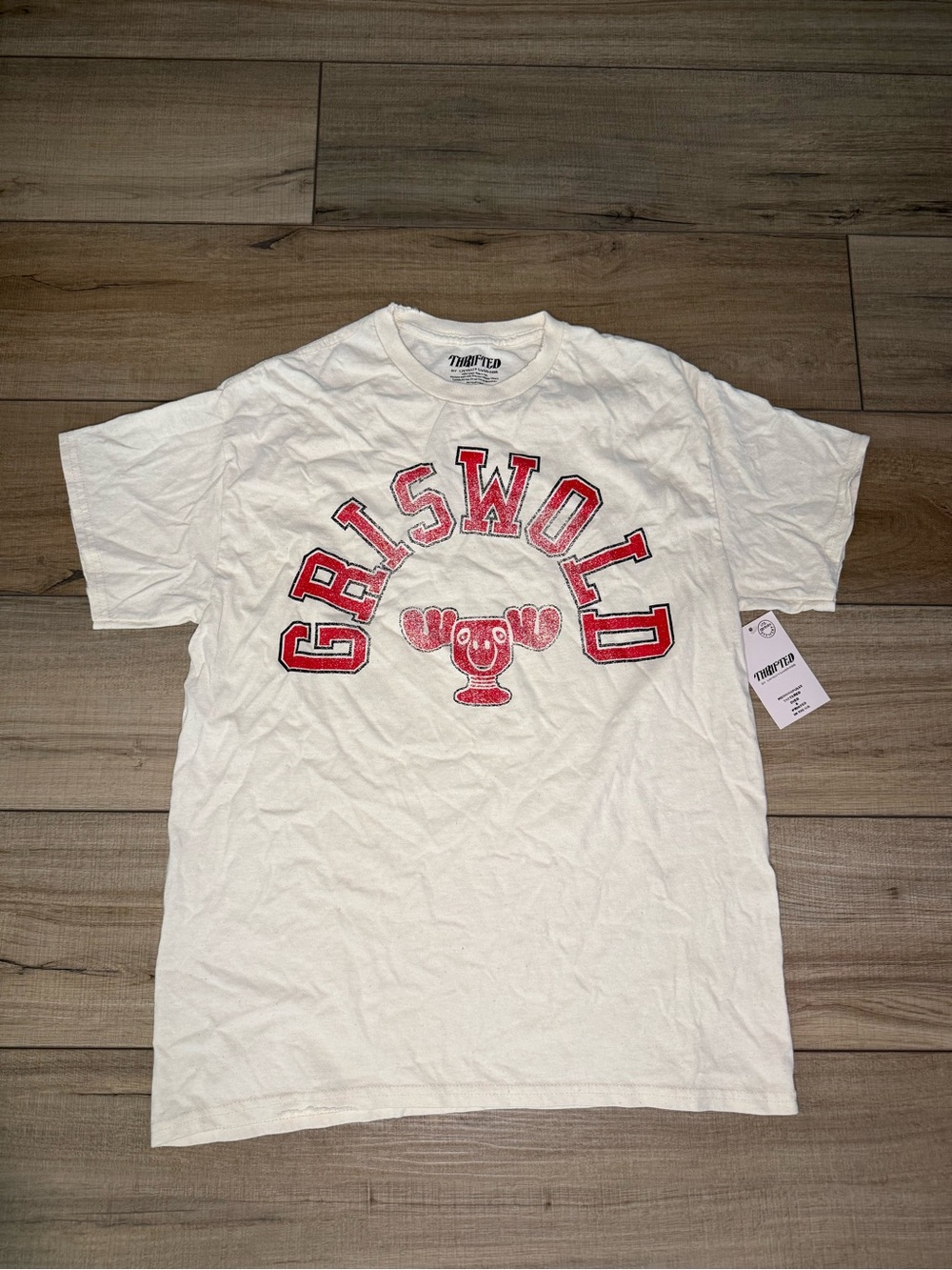 NWT Thrifted Griswold Christmas Vacation Graphic Tee Ivory L Vintage Style